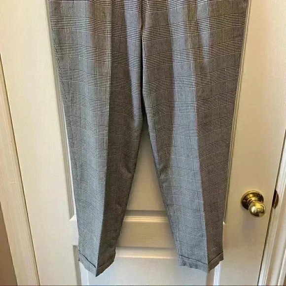 Vintage High Waisted Pleated Trouser Pants  Black White Glen Plaid 12 Petite - Picture 8 of 16